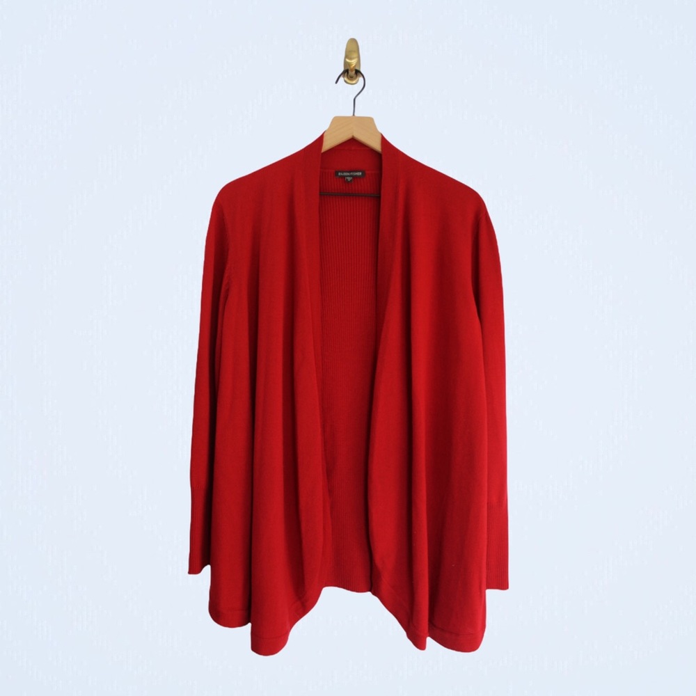 EILEEN FISHER 100% Merino Wool Red Cardigan